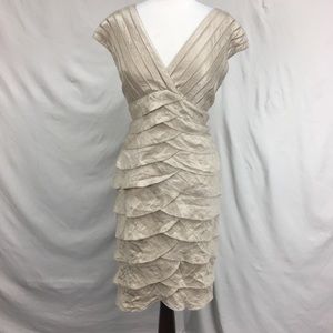 Adrianna Papell Metallic Gold Ruched Layer Dress
